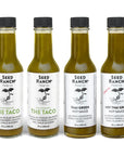 Green bundle with the taco sauce, thai green hot sauce, and hot thai green hot sauce