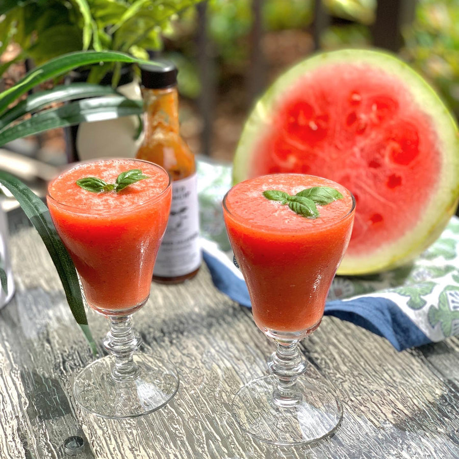 spicy watermelon granita cocktail with chipotle hot sauce