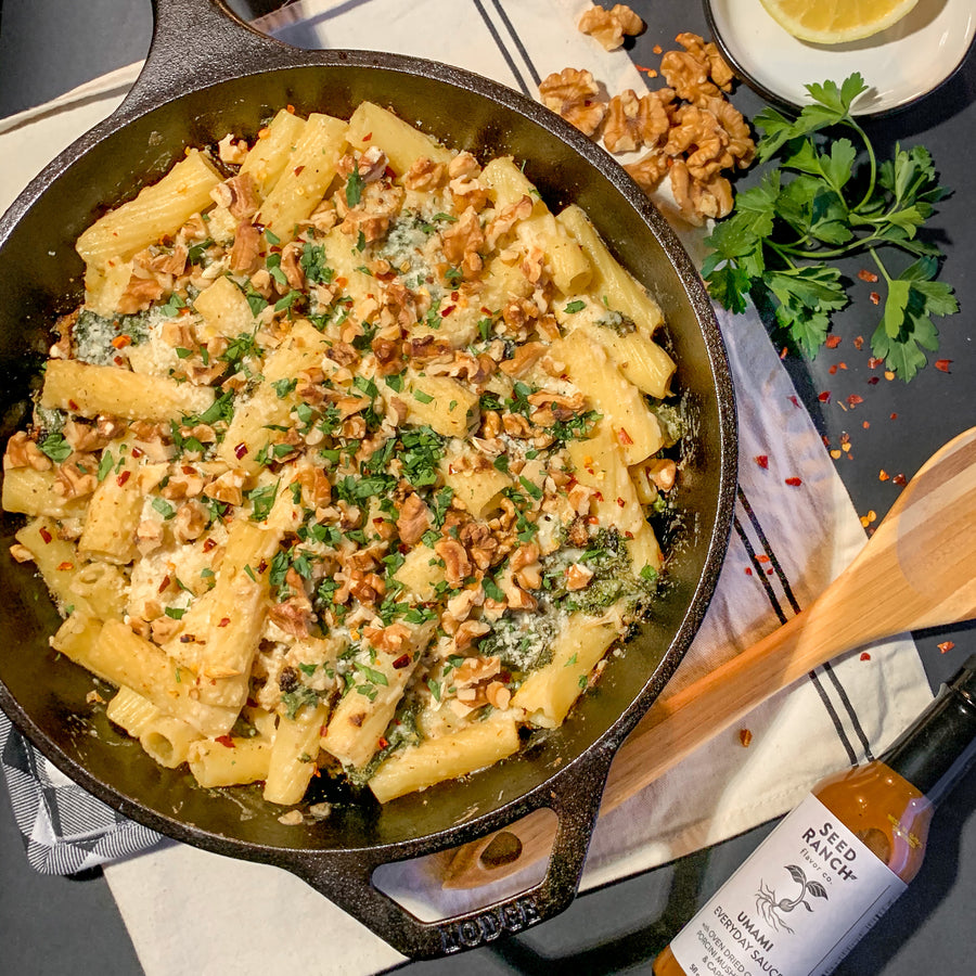 Creamy roasted cauliflower and ricotta pasta with Umami Everyday Sauce mild