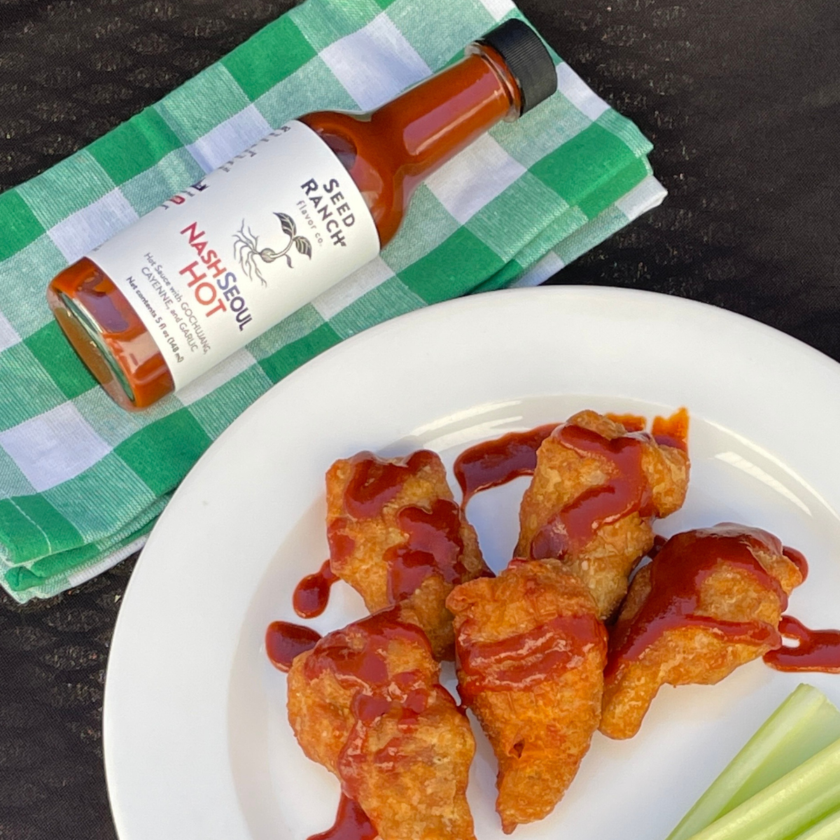 Seed Ranch Flavor Co., The Nasheoul hot sauce, paired with Chicken Nuggets