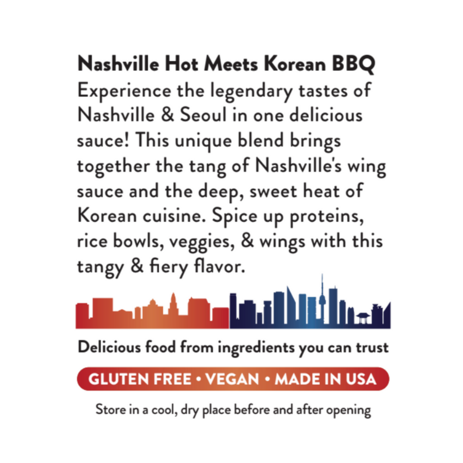 Seed Ranch Flavor Co, NashSeoul hot sauce product description label.