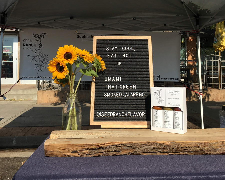 Seed Ranch Farmer's Market with Umami, Thai Green, and Smoked Jalapeño hot sauces