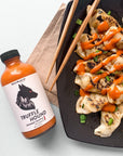 Truffle hound hot sauce on potstickers