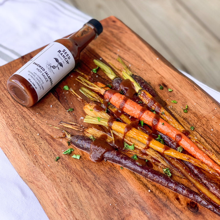 Smoked Jalapeño hot sauce roasted carrots